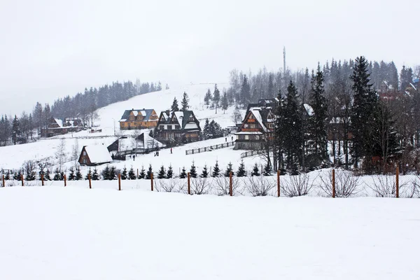 タトラ山脈の雪が降っています。ザコパネの都市。ポーランド. — ストック写真