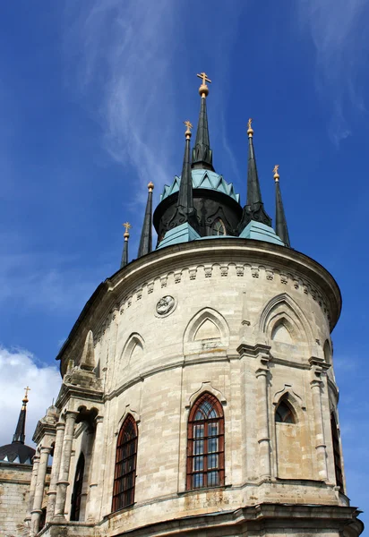 Top of the white stone gothic church — Stock Photo, Image