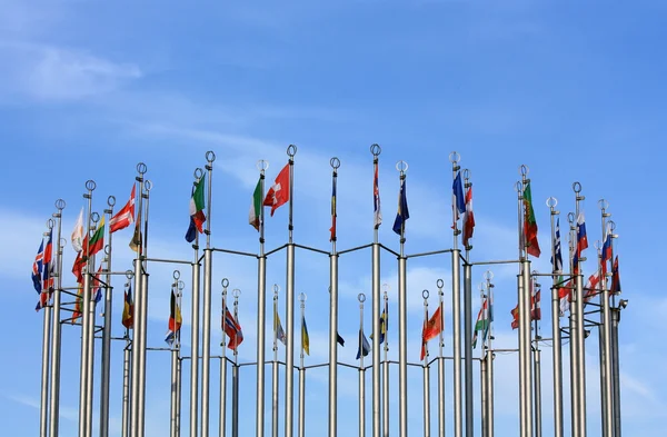 stock image 48 columns with the flags of European countries