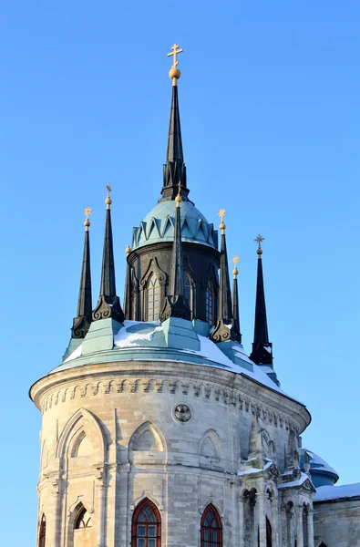 Top of the church built in russian gothic style (pseudo gothic) — Stock Photo, Image