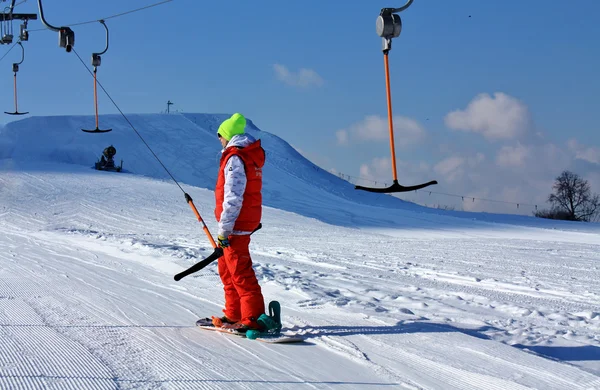 Skier on the lift — Stock Photo, Image