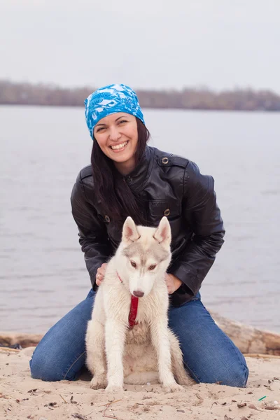 stock image Girl with her dog