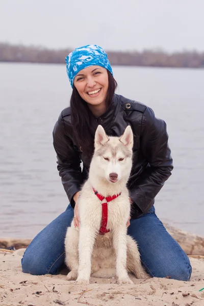 stock image Girl with her dog