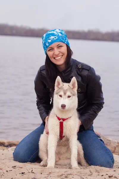 stock image Girl with her dog