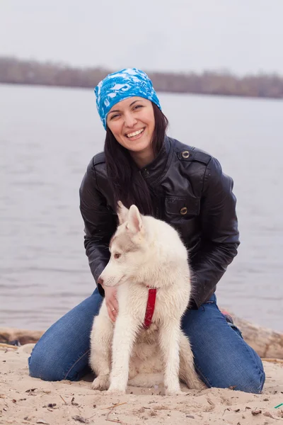 stock image Girl with her dog