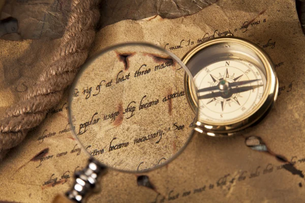 Old navigation equipment, compass and other instruments — Stock Photo, Image