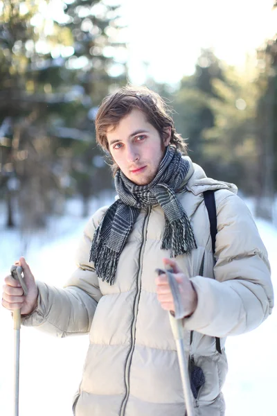 Attractive young man cross-country skiing (portrait) — Stock Photo, Image