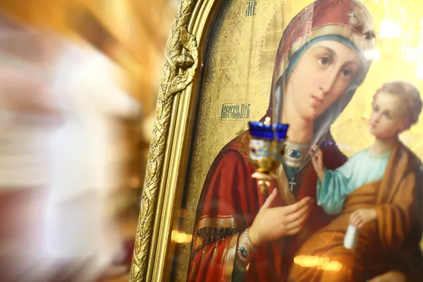 Icono de la Virgen María y el Niño Jesús Fotos de stock libres de derechos