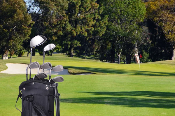 高尔夫俱乐部的球道上的袋子 — 图库照片