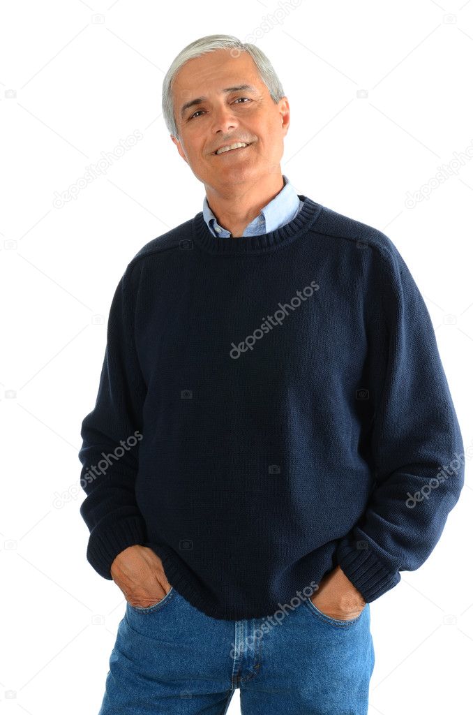 Casual Middle Aged Man in Jeans and Sweater