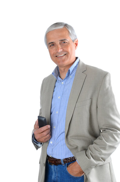 Mature Businessman Holding Cell Phone
