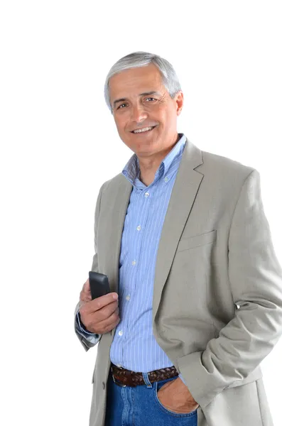 Mature Businessman Holding Cell Phone Stock Image
