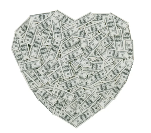 100 dolarlık fatura kalp — Stok fotoğraf