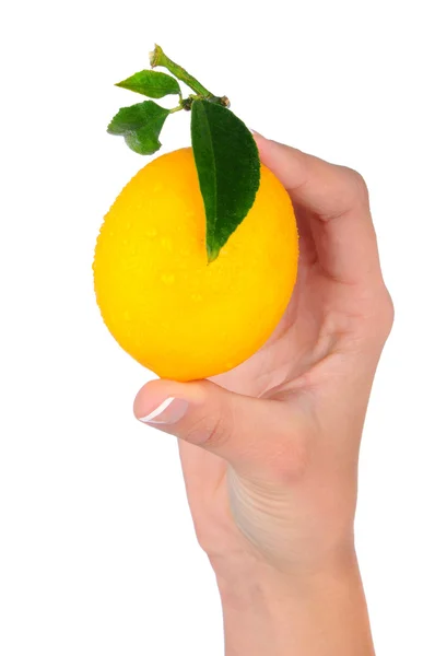 Close-up van een vrouw hand hebt een citroen — Stockfoto