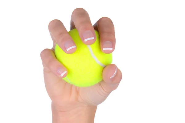 Primo piano della mano della donna che tiene una palla da tennis — Foto Stock