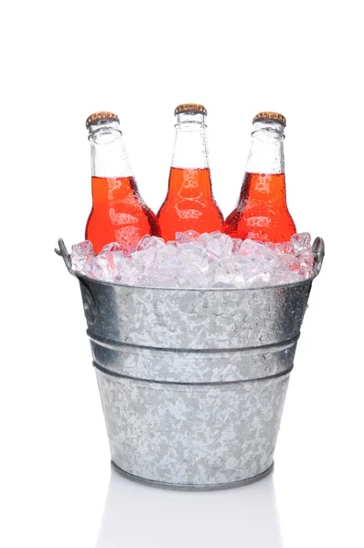 Strawberry Soda Bottles in Bucket — Stock Photo, Image