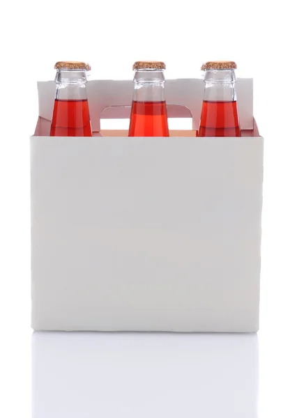 Sex-pack strawberry soda flaskor — Stockfoto