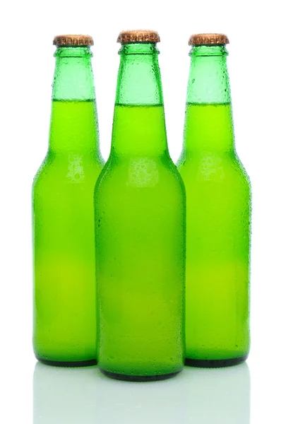 Tres botellas de refresco de lima de limón en blanco — Foto de Stock