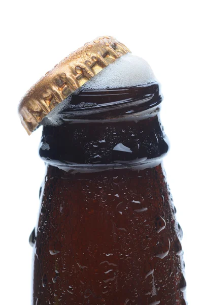 Closeup Frothy Beer Bottle Top — Stock Photo, Image