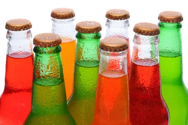 Closeup Asssorted Soda Bottles — Stock Photo, Image