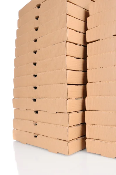 피자 상자의 두 개의 큰 스택 — 스톡 사진