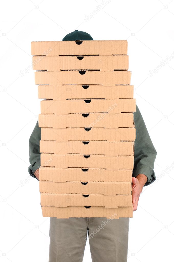 Pizza Man Behind Boxes