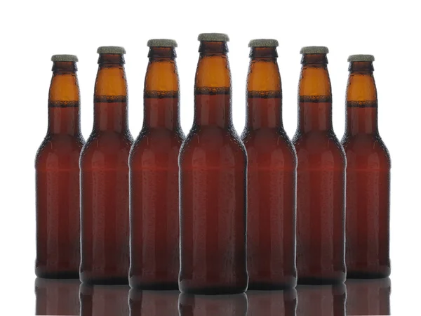 Botellas de cerveza marrón sobre blanco —  Fotos de Stock