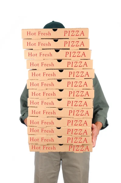 Człowiek w przypadku Pizza za pól — Zdjęcie stockowe