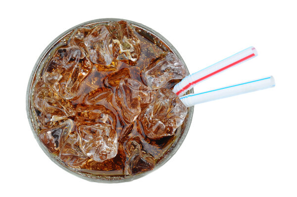 Top View Glass of Cola and Straws
