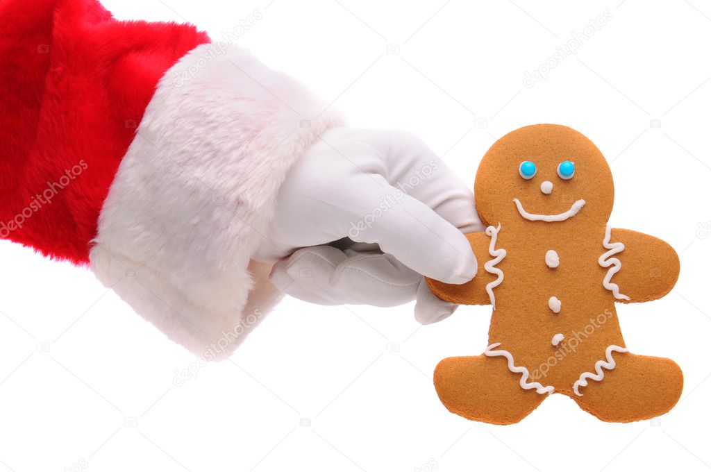 Santas Hand Holding Gingerbread man