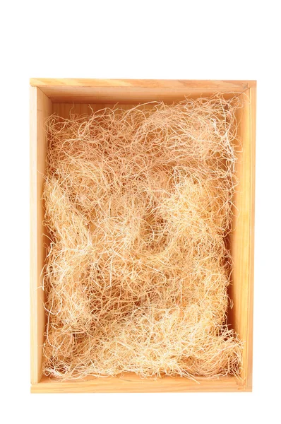 Wood Shipping Box With Straw — Stock Photo, Image