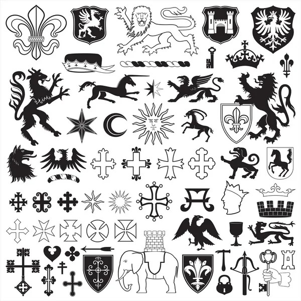 Heraldic symbols and crosses — Stock Vector