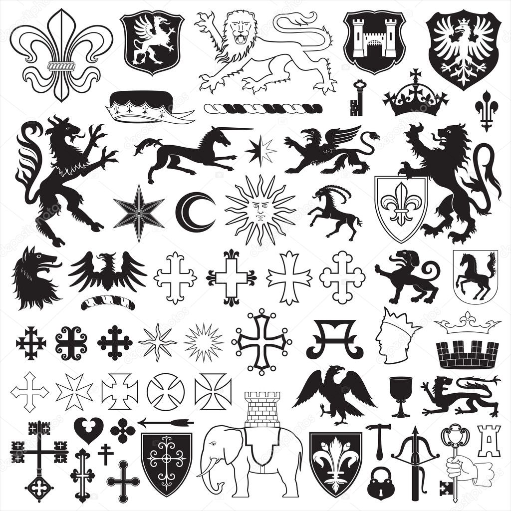 Heraldic symbols and crosses