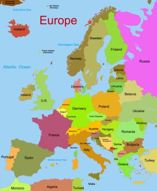 Map of european continent clipart