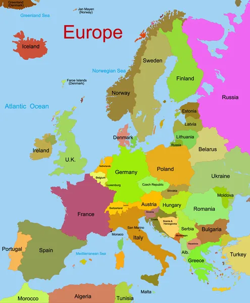 Карта європейського континенту — стоковий вектор