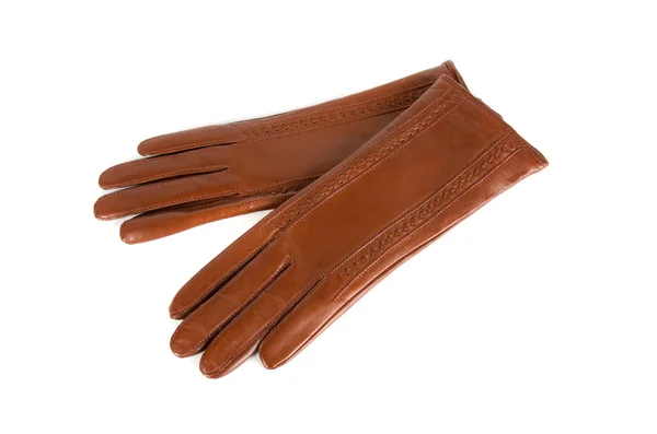 Коричневі шкіряні жіночі рукавички — стокове фото
