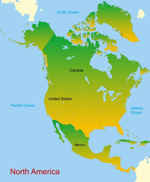 Mapa kontynentu Ameryki Północnej — Wektor stockowy