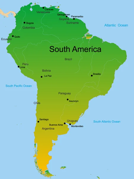 Mapa del continente de América del sur — Stok Vektör