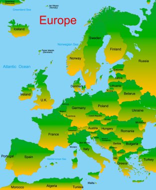 Map of european continent clipart