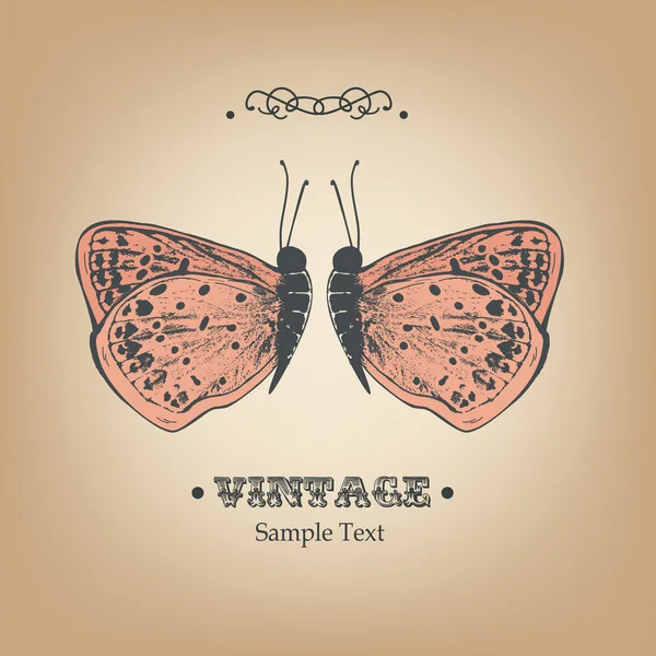 Diseño vintage dibujado a mano con mariposas — Vector de stock