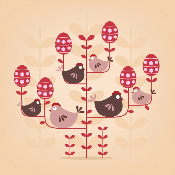 抽象复活节树与鸡 — 图库矢量图片