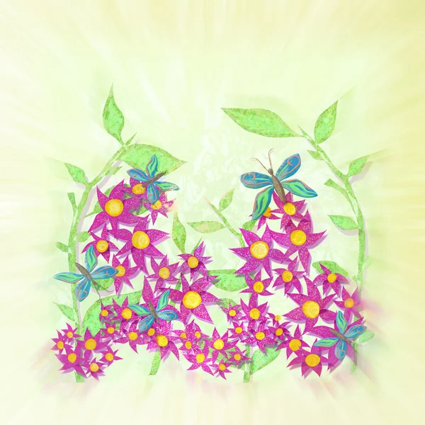 Fjäril och blommor illustration. — Stockfoto