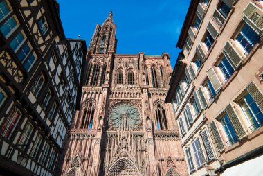 Strasbourg Cathedral square and medieval buildings clipart