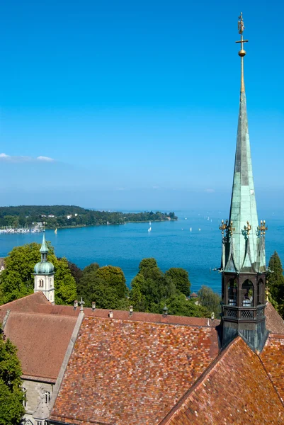 stock image Constance church tower and Boden lake