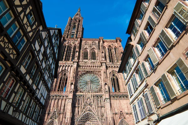 Strasbourg Cathedral square and medieval buildings Stock Picture