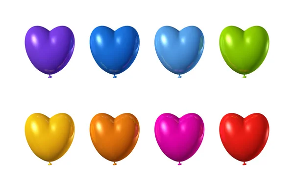 Beyaz izole renkli kalp şekli balon seti — Stok fotoğraf