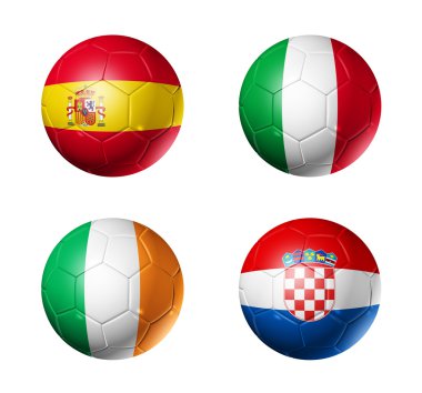 Soccer UEFA euro 2012 cup - group C flags on soccer balls clipart