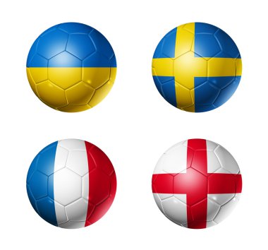 Soccer UEFA euro 2012 cup - group D flags on soccer balls clipart