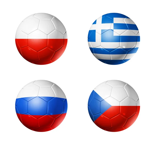 Soccer UEFA euro 2012 cup - group A flags on soccer balls — Stock Photo, Image