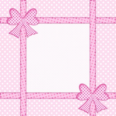 Pink polka dot background with gift bows and ribbons clipart